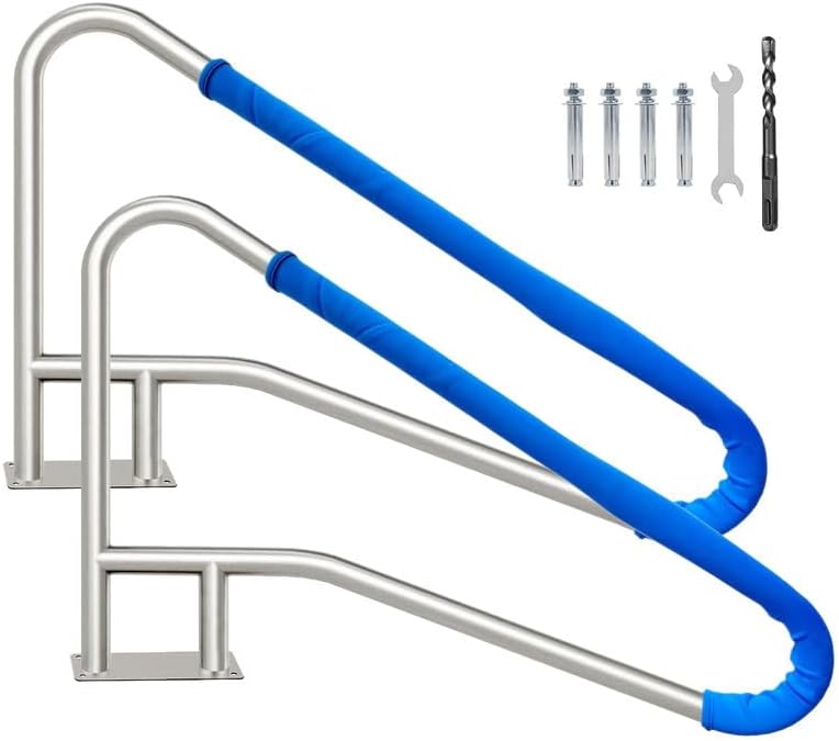 Barandilla para piscina, riel de piscina de 55 x 32 pulgadas, barandilla de piscina de acero inoxidable 304, capacidad de carga de 800 libras,