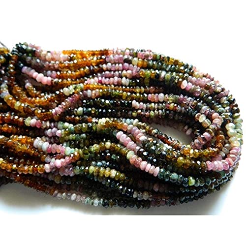 Perles rondelles tourmaline multicolore 5mm facettées fil 13.5 inch pour création bijoux diy