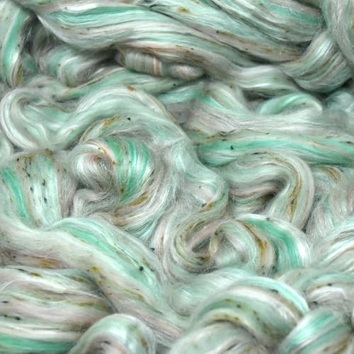 Image of Combed Top Roving. Limited Edition Fiber for Spinning, Needle Felting, Wet Felting, Weaving and Crafting. Fancy, Colorful, Exotic Designer Blend, Mint Chip