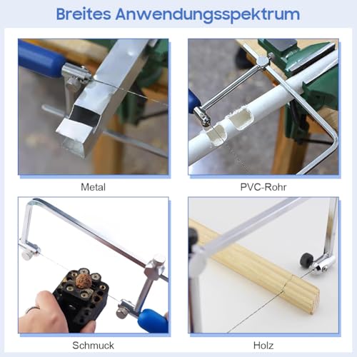 Ejoyous Laubsäge, Verstellbare Laubsägen für Holz, Metall und Kunststoff, 15 cm, 6 Teeth, 6 Stück Spiralsägeblätter, Naturholzgriff, Silberblatt, Jigsaw