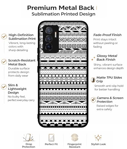 Image of Black & White Patterns Design Premium 2D Printed Metal Back Case Cover for Vivo V23E 5G / Y75 4G