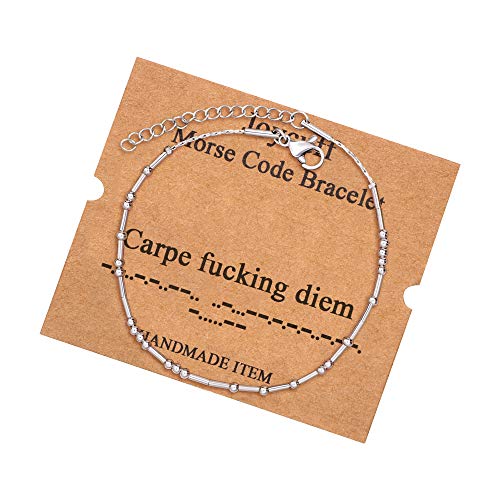 Image of JoycuFF Inspirational Morse Code Bracelets for Women Silver Beads Jewelry Encouragement Mantra Gifts for Her