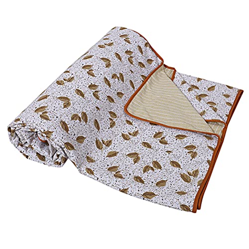 Image of Kuber Industries Lightweight Leaves Design Cotton Reversible Double Bed Dohar|AC Blanket for Home & Travelling (Orange)