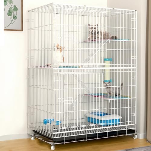 Collapsible 3/4-Tier Cat Cage with 360° Wheels, Indoor Cat Enclosure with Platforms & Ladder, DIY Playpen with Tray, Detachable Metal Kennels (Black, 24x17x38/60x42x96cm)