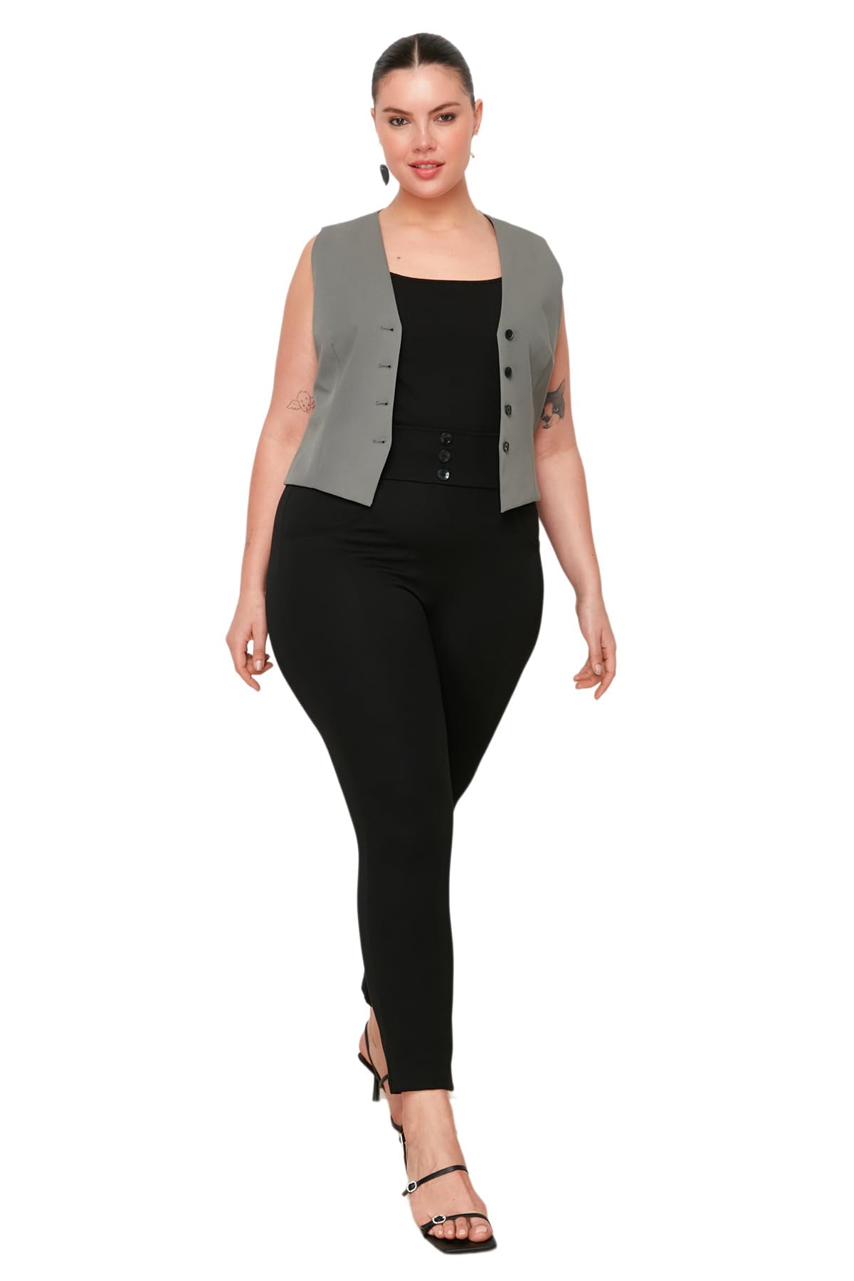 Trendyol Damen Schwarz Hohe Taille Skinny Fit Übergröße Hose, Xl Plus