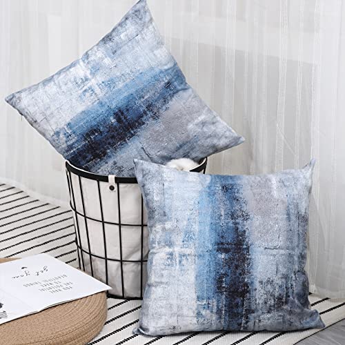 Blue and Grey Abstract Art Artwork Pillow Cover, Gallery Modern Decorative Throw Pillows Cushion Cover for Bedroom Sofa Living Room 18 x 18 Inch Set of 2 - Image 6