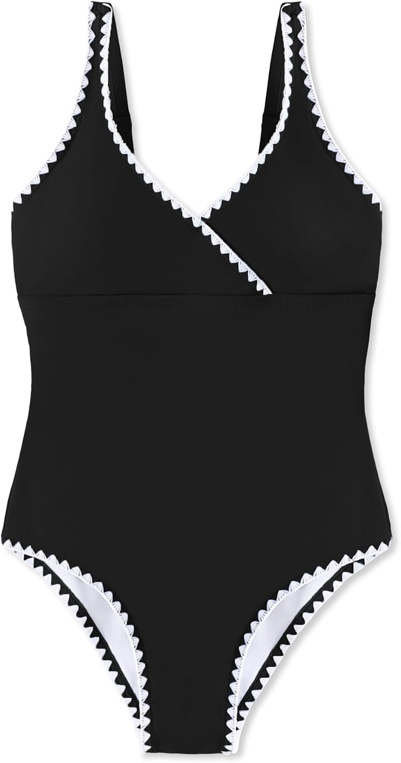 GEMLON Girls Swimsuit One Piece Swimwear Padded Adjustable Strap Beach Bathing Suit Color Contrast Swimsuit Teens 7-16Y