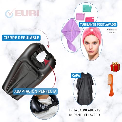 EURI | Extra großes tragbares Haarwaschbecken für zu Hause | Tragbares Waschbecken | aufblasbares Kopfwaschbecken | Kopfwäsche älterer und welliger Menschen | Waschköpfe für Bett und Stuhl |