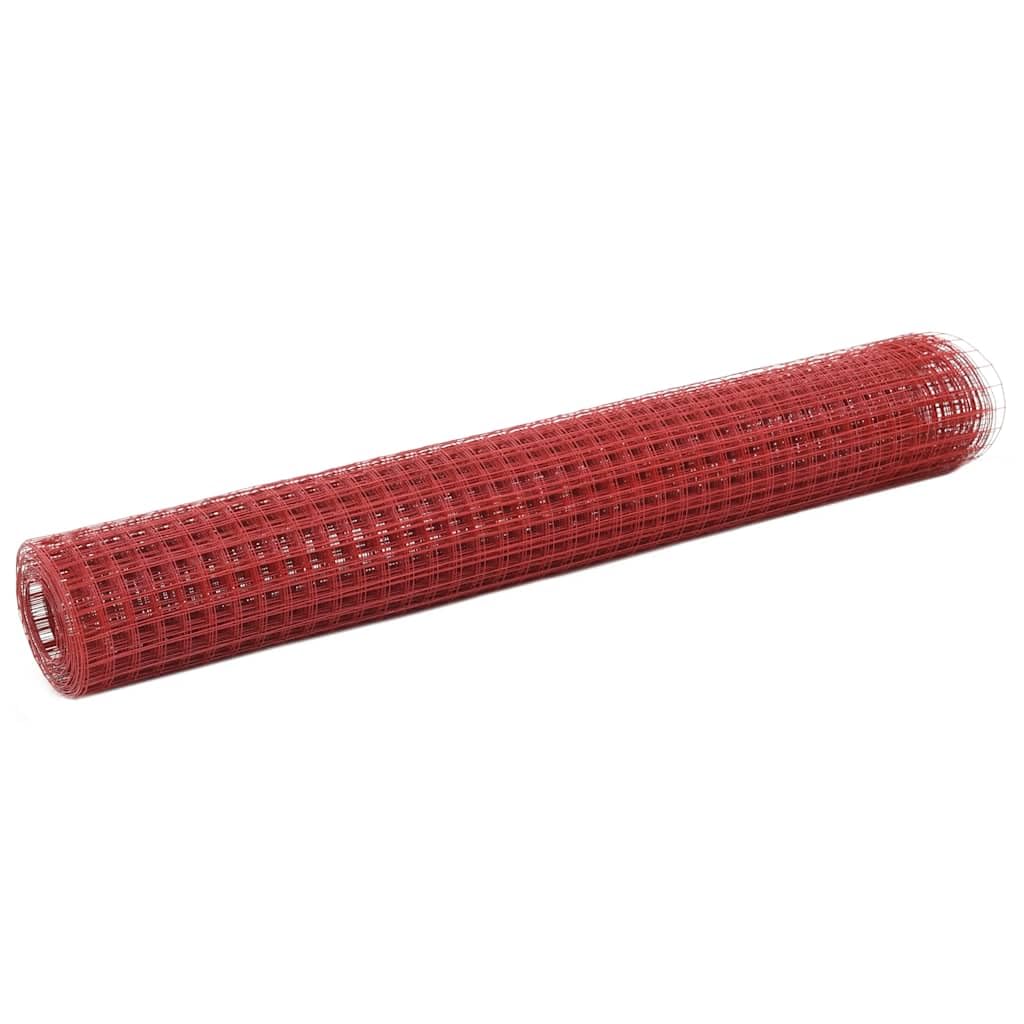 Ogrodzenie druciane ze stali z powłoką PCW 25 x 1 m, czerwone, 19 x 19 mm, wytrzymała siatka druciana do wolier, roślin, hodowli drobiu, odporna na warunki atmosferyczne