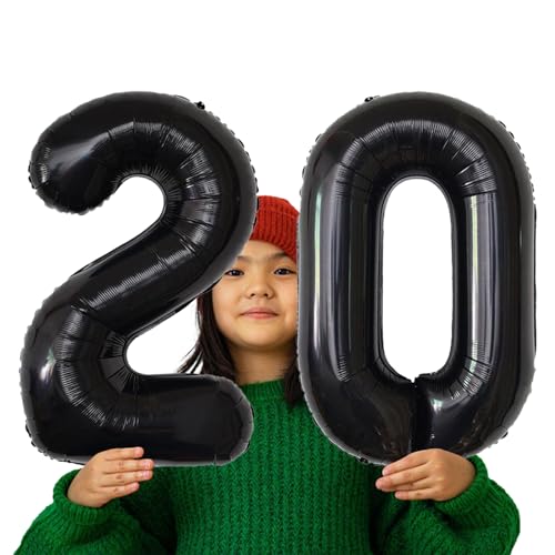Image of Number Balloons Black Party Balloon - Giant Number 20 Balloon, 40 Inch Large Balloon for 20th Birthday Decorations, Black Party Supplies for Men Women