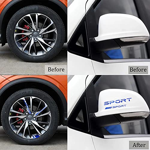 Image of Pincuttee 14pcs Car Decal Stickers,Wheel Rim Decal Sticker,Sport Logo Reflective Stickers,Sport Emblem Car Rear Bumper Sticker,Rear Mirror Decals for All Vehicles(Blue,14PCS)