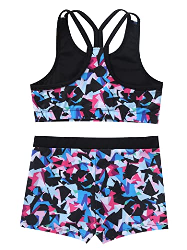Kids Girls 2 Piece Sports Gymnastics Dance Outfits Crop Tank Top with Booty Shorts Active Workout Sets Colorful 6 Years4