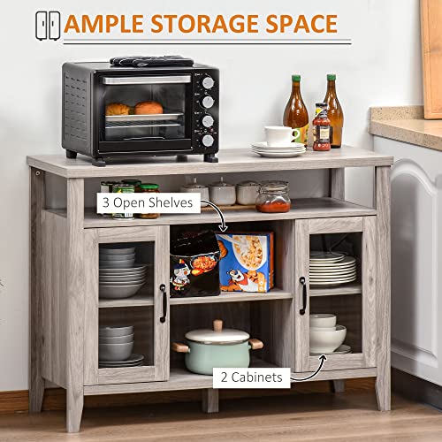Homcom Farmhouse Sideboard Buffet Cabinet, Coffee Bar Cabinet With Storage Shelves, Kitchen Cabinet With 2 Framed Glass Doors And Anti-Topple, Distressed Gray #TOP4