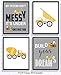 Silly Goose Gifts Grey Construction Truck Themed Art Print Room Wall Decoration (Set or Four) No Frames Decor Poster