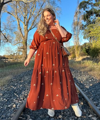 Image of RITERA Plus Size Dresses for Curvy Women Square Neck Short Sleeve Summer Floral Smocked Maxi Dress with Pocket XL-5XL