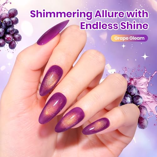 Image of Beetles Grape Gleam Purple Cat Eye Gel Nail Polish - 15ML Full Size Purple Cat Eye Glitter Spring Gel Polish Magnetic Translucent Glassy Effect Soak Off UV Nail Art DIY Manicure Gifts