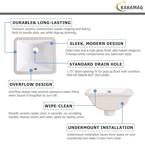 Image of 12 Inch Small Undermount Bathroom Sink Rectangle Undermount Sink White Ceramic Under Counter Bathroom Sinks with Overflow (12.0 inchx10.6 inch)