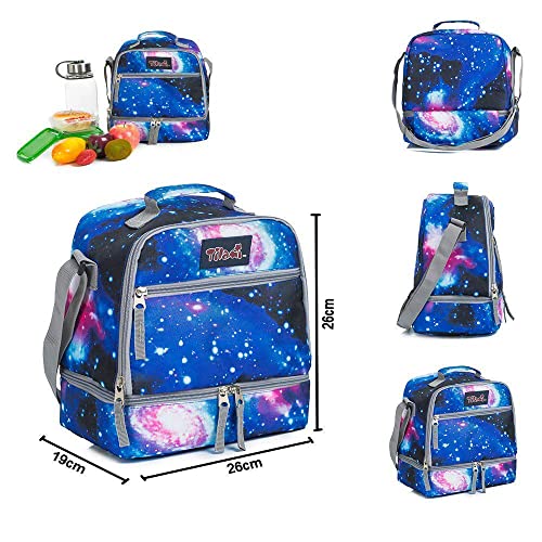 Tilami Lunch Bags Insulated Adjustable Strap Zipper, Two Compartments Cooler Bags, Bento Bags For Kids Toddlers, Galaxy #TOP1