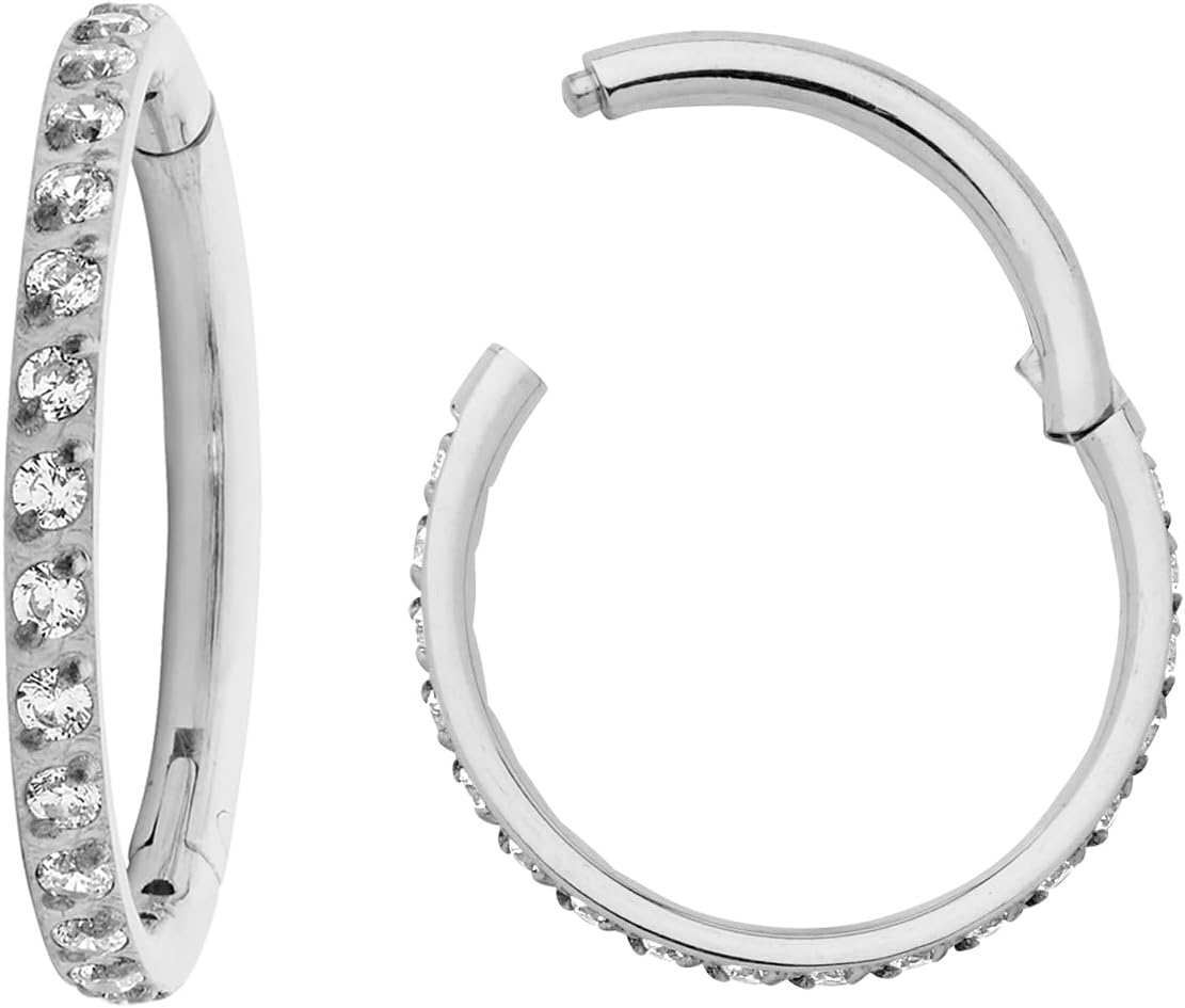 365 Sleepers Titanium Implant Grade 16G Gem Septum Jewelry Hinged Segment Ring Body Piercing Hoop Lip Rings Helix Cartilage Rook Sleeper Earrings 6mm – 14mm