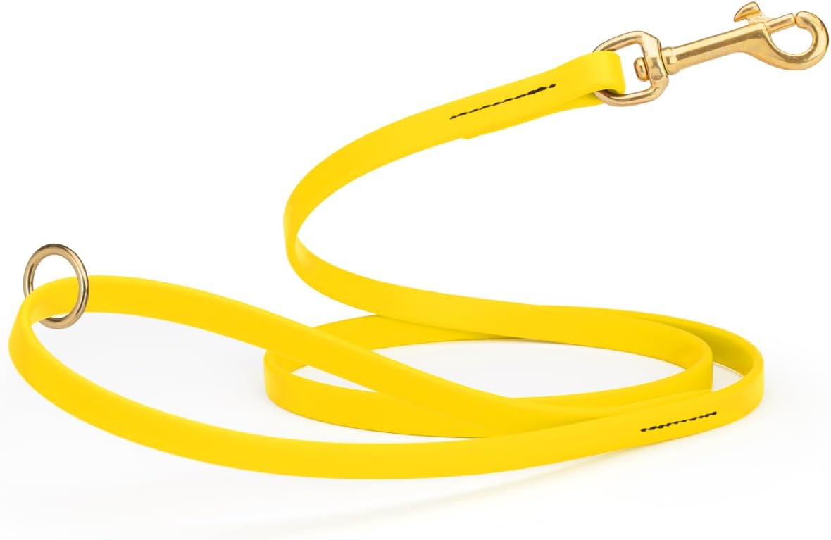 Biothane K9 Working Dog Leash Waterproof Lead for Tracking Training Schutzhund Odor-Proof Long Line with Solid Brass Snap for Puppy Medium and Large Dogs 4ft, Lemon Yellow