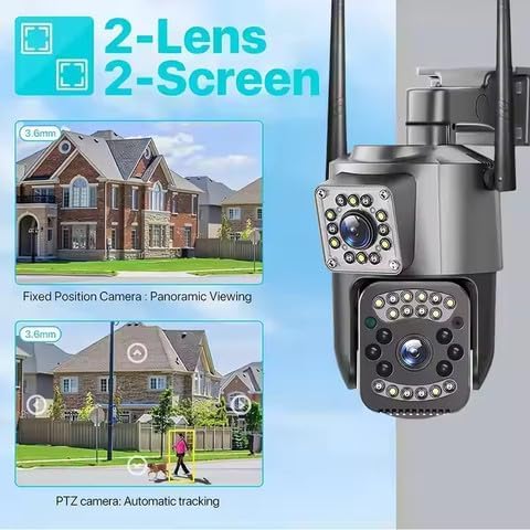 Image of DDLC 6MP WiFi Dual Lens Outdoor PTZ CCTV Camera | 360 View | Two-Way Audio | Color Night Vision | Wireless Security Camera for Home with Weather Resistance & Mobile App V380 Pro (Dual Lens PTZ)