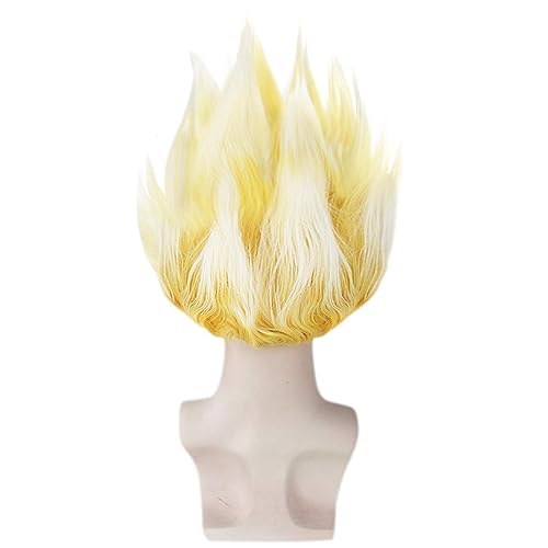 Miniatura 3 de ANOGOL Gorro de pelo + peluca amarilla para cosplay, peluca corta amarilla en capas de pelo sintético para mujeres y hombres, disfraz de dibujos