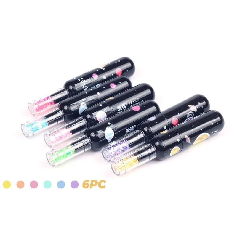 Image of YBN 6Pcs Space Theme Dual Tip Marker Highlighter Fluorescent Pens (Planet Bottle Shape), Assorted