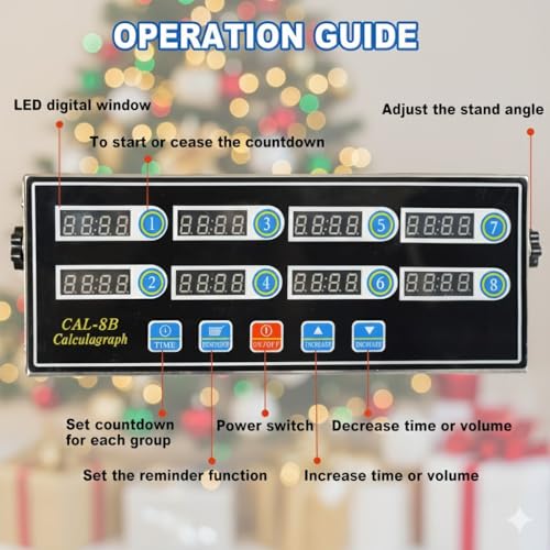 EVEDMOT Commercial 8 Channels Digital Kitchen Timer, Stainless Steel Calculagraph Timer with Loud Alarm for Restaurant, Clock Reminder on Multiple Events
