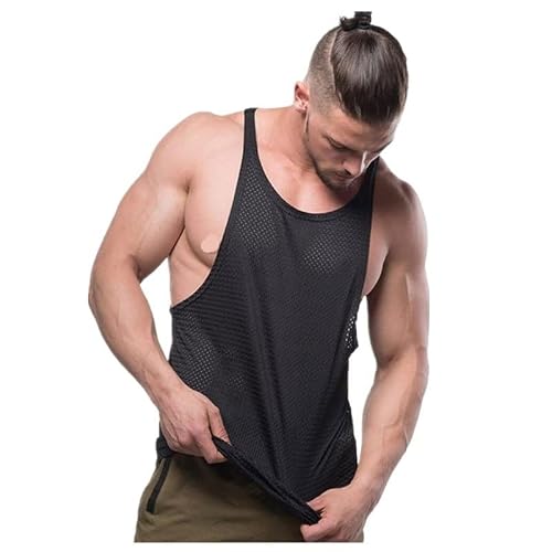 Xdzhfx Men Summer Vest Polyester Mesh Drying Breathable Men Gyms Fitness (Color : A, Size : L Code) #TOP4