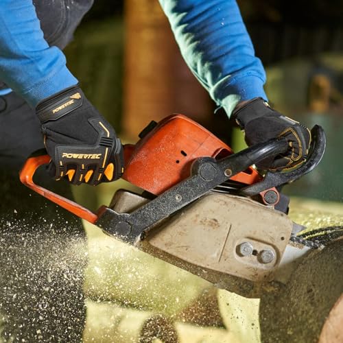 Image of POWERTEC Heavy Duty Work Gloves | Safety Gloves with Touch Screen Flexible Breathable, Abrasion-Resistant Slip-Proof Leather on Palm for Excellent Grip and Shockproof, 1 Pair (size L) (71955)