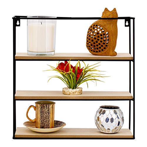 Nitaar - Estantería flotante cuadrada para colgar en la pared, con 3 estantes de madera, ideal para oficina, salón, cocina, baño, color negro