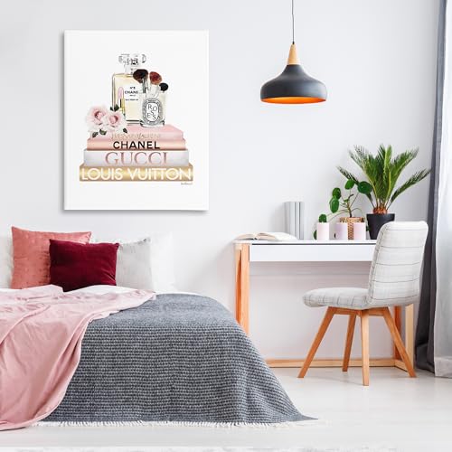 Image of Glam Cosmetics Fashion Books, 36 x 48 Inch Canvas Wall Art | Stupell Industries . By Amanda Greenwood . Ready to hang . Chic gift for fashion lovers . Made in USA