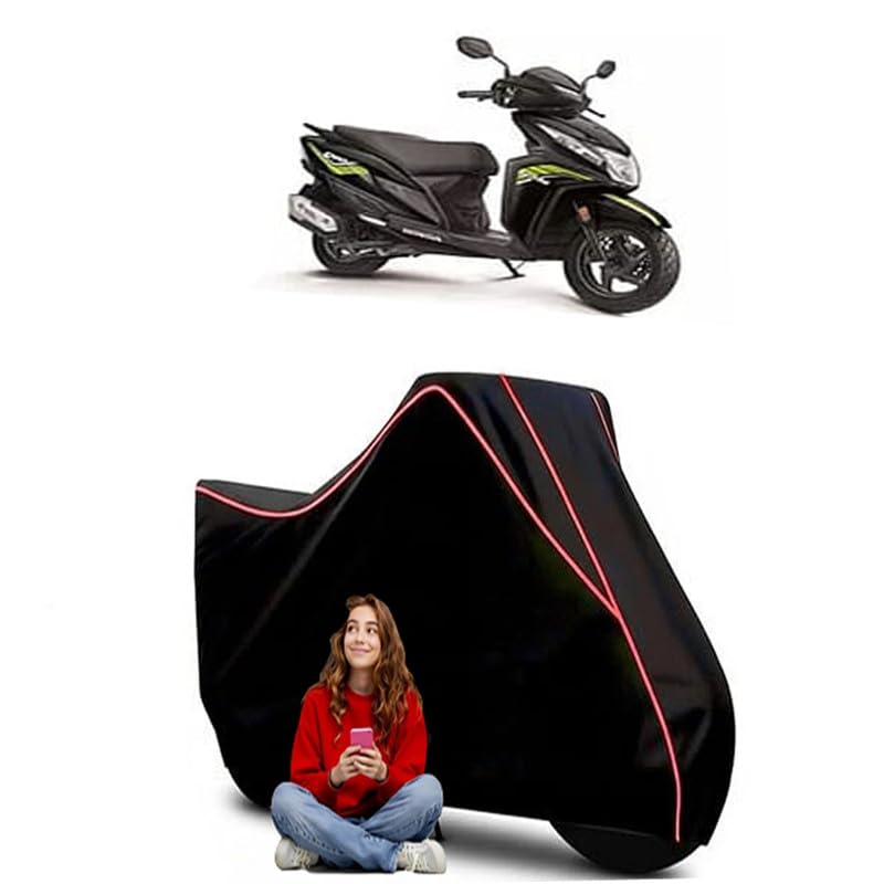 Image of Dio 125 Scooty Bike Cover Water Resistant Outdoor Use Universal Fit Scooters Motorcycles Heavy Duty UV Protection Dust Rain Scratch Resistant Elastic Bottom Black Blue Piping