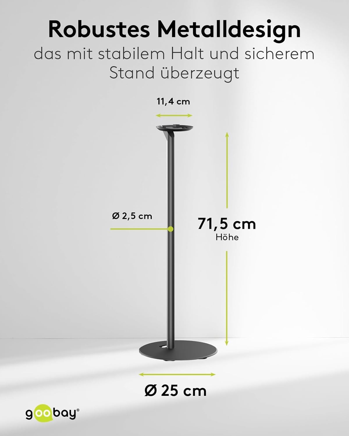 goobay Lautsprecherständer für Sonos Era 100 / Lautsprecherhalterung 3k Tragkraft/Boxenständer mit Kabelmanagement / 71cm hoch/schwarz / 71026