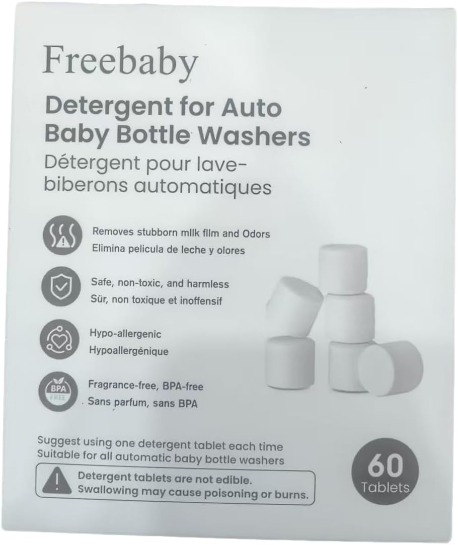 Freebaby Bottle Washer Detergent Tablets, Deep Cleaning for All Brands of Baby Bottle Washers, Removes Milk & Limescale from Bottles and Pump Parts 60pcs
