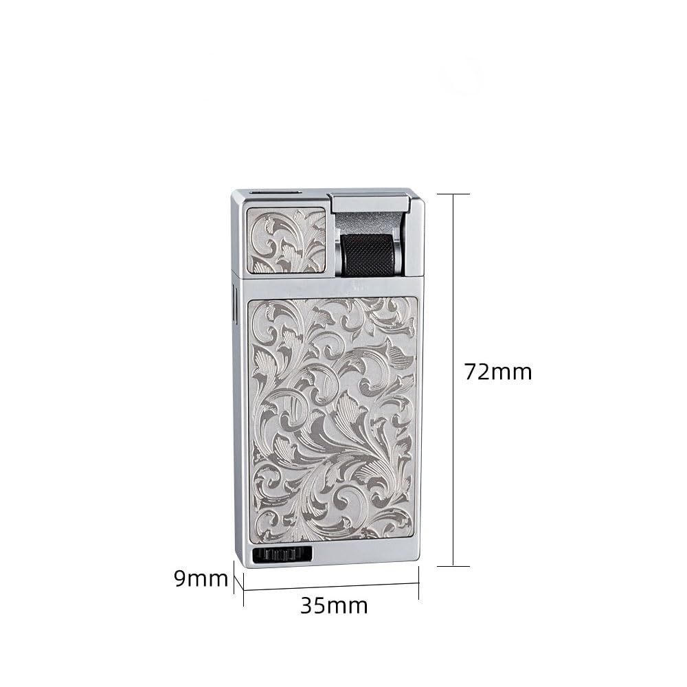Encendedor plano resistente al viento, tamaño de llama ajustable, tanque de combustible visible, ideal para cigarrillos, fogatas, velas y hogueras
