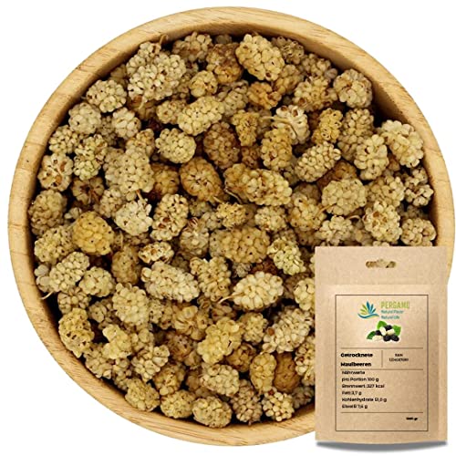 Pergamo getrocknete Maulbeeren (400gr) , ungezuckert und ungeschwefelt/ ohne Konservierungsstoffe  100% hochwertiges Naturprodukt/ Weiße Maulbeeren aus der Türkei