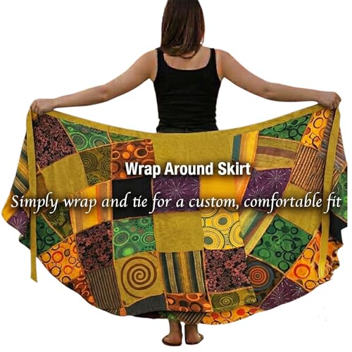 Image of Agan Boho Maxi Wrap Skirt for Women, Tie Dye Cotton Long Flowy Summer Skirt