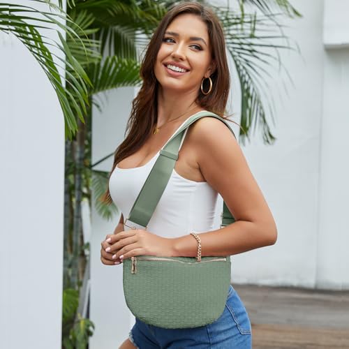 Image of Woven Crossbody Bags For Women, Checkered PU Waist Pack Travel Sling Bag