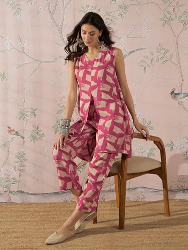 Image of InWeave PUNCH PINK BEIGE SLIT KURTA SET