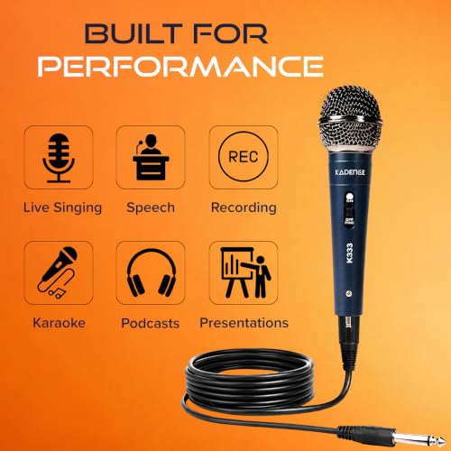 Image of Kadence K333 Home Series Dynamic Wired Mic with Cardioid Pickup, Blue | Metal Body with On /Off Switch; Includes 3-Pin XLR Female to 6.35 mm Cable for Karaoke, Singing, Speeches & Stage Performances