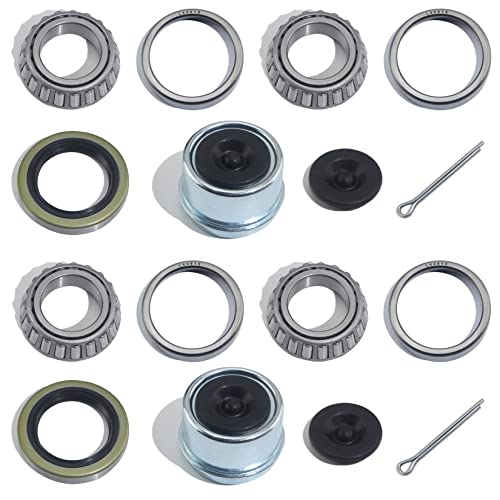 GREPSPUD 2Sets for 1-1/16 Axle Trailer Hub Bearings Kits L44649 / L44610 Bearings 12192TB Grease Seals 1.98 Trailer Dust Caps Rubber Seals & Cotter Pins for 2000-2200 lbs Trailer Axles