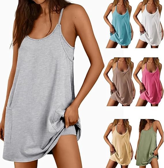 Specimey Sleeveless Mini Dress - Specimey Romper Dresses Lightweight & Breathable Two-Piece Set with Shorts Underneath2