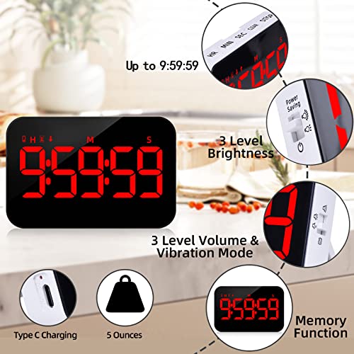 Persuper Digital Timer Kitchen Timer Count Down Up Rechargeable Kitchen Gadgets Vibration Mode Adjustable Volume And Brightness Led Display Time Management For Cook, Desk, Kids Adults Study Teaching #TOP1