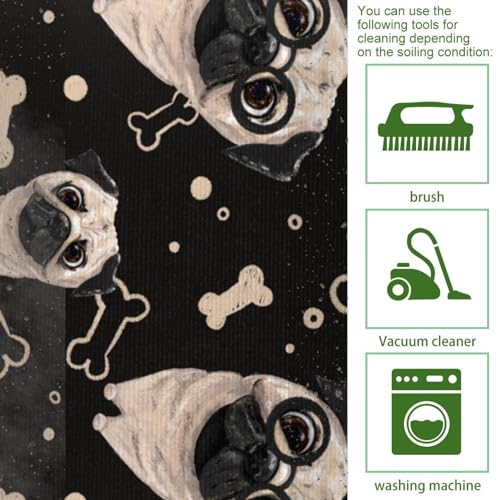 Tapis de cuisine carlin noir et os lot de 2 absorbants lavables pour buanderie