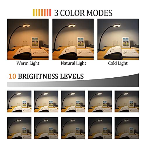 Jimking Reading Lamp, Usb Light With Clip, 3 Color Modes And 10 Brightness Dimmer Ring Light With Clamp, Flexilbe Gooseneck, Led Desk Lamp For Reading, Tattoo, Makeup, Live Show #TOP1