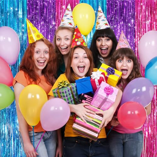 Image of Rainbow Fringe Curtain Party Streamers 2Pack 3.3x8.3 Ft Foil Fringe Backdrop Curtains for Birthday Wedding Bridal Baby Shower Holiday Tinsel Streamers Rainbow Party Decorations Door Streamer