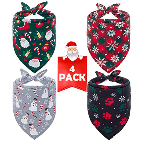 SCENEREAL Christmas Dog Bandana 4 Pack - Soft and Breathable Pet Triangle Scarf Bibs, Full of Chirstmas Element Patterns, for Dogs and Cats