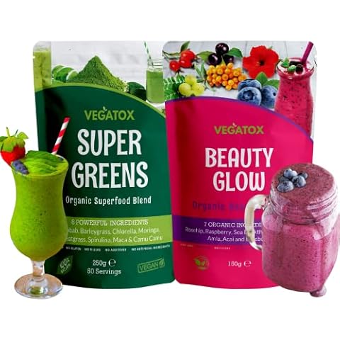 Look Good Superfood Powders | Super Greens 250g & Berry Powder 150g | Ultimate Immune Support & Healthy Beautiful Skin | Smoothie Booster | Vitamin C & Antioxidants | Vegatox Cover