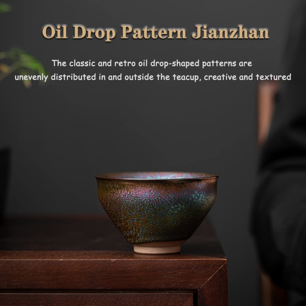 Tazas de té Vasos De Té Japones Copa Maestra De Boca Ancha De 4.5 Oz, Cuenco De Té De Cerámica Kung Fu con Neumáticos De Hierro, Taza De Té Jianzhan Colorida con Caja De Regalo